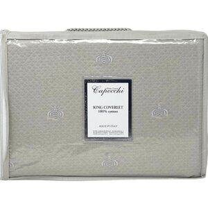 Capecchi Italy KING Cotton Diamond Piquet Gray Coverlet Silver Napoleon Bee NEW